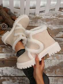 Botas de neve femininas com, espessadas, quentes, confortáveis, versáteis, casuais, esportivas, de natal, com cadarço, botas de tornozelo