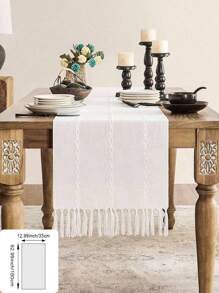 1 pezzo Tovaglia intrecciata in stile bohémien retrò, con nappe fatte a mano e frange annodate, disegno a righe avorio/verde/blu grigio/crema, adatta come copritavolo per caffè o pranzo o come copriletto, adatta per decorare tavoli da banco, matrimoni e festività di campagna,ageli per docciasposa.