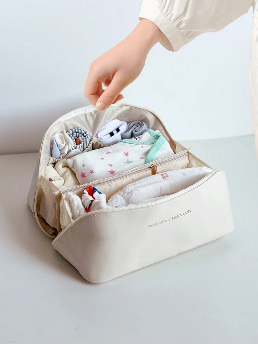 Foldable Travel Pillow Bag For Baby's Drool Bibs, Clothes, Accessories Storage, Mommy Bag - White - View 1