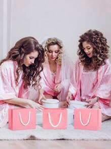 20 piezas Bolsas de regalo mini rosas con asas - Para artesanos, organizadores de fiestas, regaladores, excelentes para bodas, cumpleaños, fiestas, manualidades, regalos y almacenamiento de joyas - Bolsas de fiesta pequeñas a medianas de papel kraft rosa (4X5X2 pulgadas)