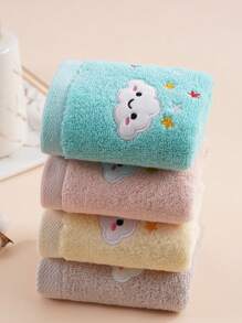 1/4pcs Small Cotton Face Towels, Rectangular, Cute Cartoon Cloud Embroidery Pattern, Absorbent Soft Quick-Dry, Suitable For Bathroom, Kitchen, Gifts, Travel, School, All Seasons