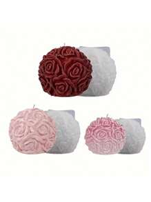 手工DIY花朵编织毛线球硅胶模具，适用于DIY肥皂、蜡烛和香薰石 - 生动的花朵设计，无异味，柔韧耐高温蜡模（仅模具，不含蜡烛） - 彩色 - 查看 5