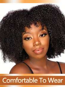Tóc giả xoăn xoăn Afro Kinky Remy Human Hair có mái bằng tóc bob nguyên chất làm bằng máy 180% mật độ màu đen tự nhiên phù hợp với phụ nữ - Natural Black - Xem 2