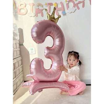 1pc Oversized 42-Inch 4D Pink Color Number Foil Balloon, Decorative Prop For Birthday Scene Layout, Anniversary Photos