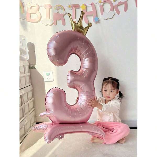 1pc Oversized 42-Inch 4D Pink Color Number Foil Balloon, Decorative Prop For Birthday Scene Layout, Anniversary Photos