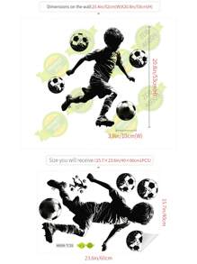 1pc Black-White Football Player Mural Sticker, Self-Adhesive Removable Wall Decor For Living Room, Suitable For Cartoon Bedroom, Kids Room Decoration Stickers Personalised Stickers