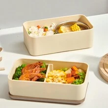 1pc 1440ML Double-Layer Plastic Bento Box With Cutlery Set & Lunch Bag & Sauce Box, Portable Square Lunch Box With Compartments, Leak Proof Fruit Salad Food Storage Container, Dishwasher & Microwave Allowable Lunch Container, Suitable For Student And Adult Use In Home, School, Dorm, Office, Outdoor Camping, Picnic, Travel, Back To School