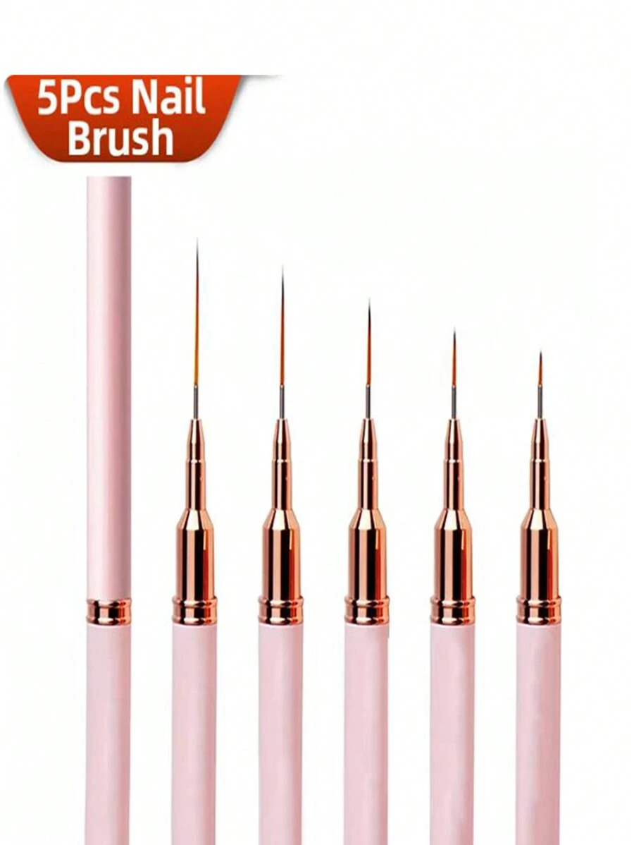 5pcs French Manicure Stripe Nail Art Painting Brush Set, UV Gel Nail Liner Brushes Kit