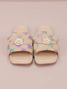 Kids Summer One-Toe Open Casual Holiday Fashion Floral Print Buckle Slide Sandals