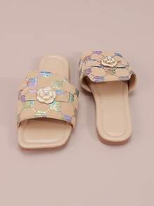 Kids Summer One-Toe Open Casual Holiday Fashion Floral Print Buckle Slide Sandals