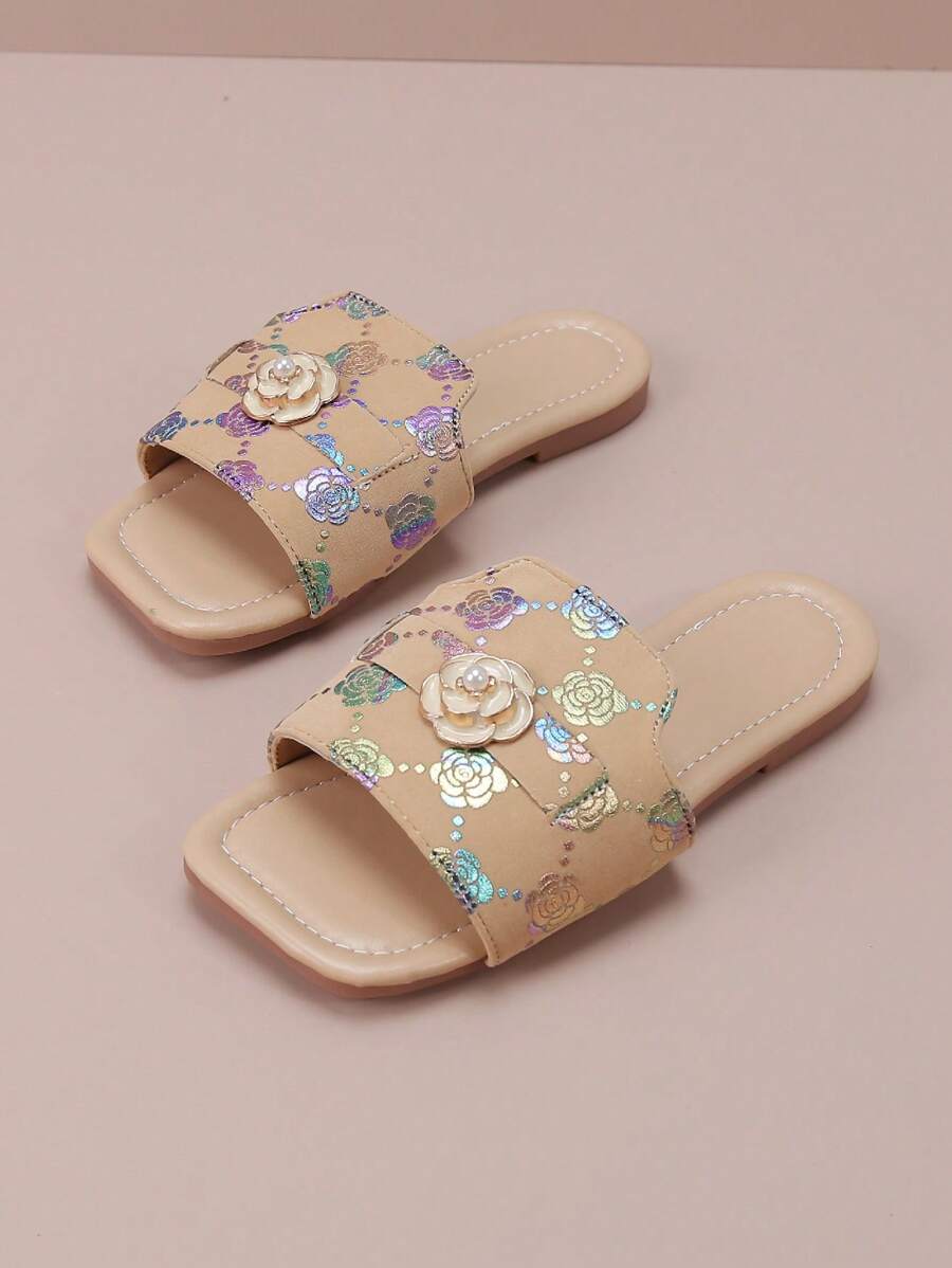Kids Summer One-Toe Open Casual Holiday Fashion Floral Print Buckle Slide Sandals