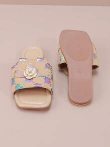 Kids Summer One-Toe Open Casual Holiday Fashion Floral Print Buckle Slide Sandals