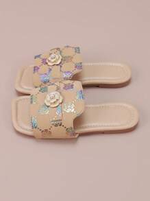 Kids Summer One-Toe Open Casual Holiday Fashion Floral Print Buckle Slide Sandals