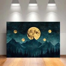 Night Sky Stars, Vintage Cloudy Landscape, Celestial Moon Canvas, Living Room And Office Wall Art