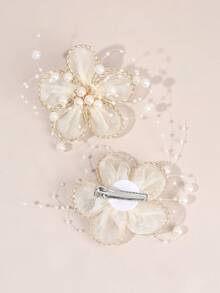 2pcs Pearl Decor Flower Hair Clips For Girls Elegant Mesh Flower Hairpin Versatile Barrettes Daily Hair Accessories