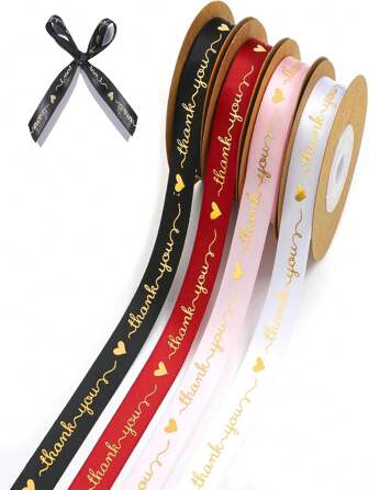 1pc Gold Foil Letter "Thank You" Printed Ribbon, Gift Packaging, Wedding Gift Box Craft Decoration (Red, Pink, Black, White)
