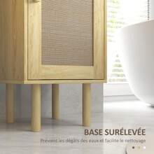 HOMCOM Meuble salle de bain, colonne rangement salle de bain, avec portes en rotin, étagère ouverte, tiroir, 2 placards, 32 x 30 x 170 cm, effet bois de chêne - Kaki - Voir 10