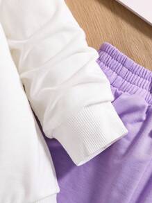 Toddler Cartoon Graphic Print Crew Neck Sweatshirt And Sweatpants Set - Purple - View 5