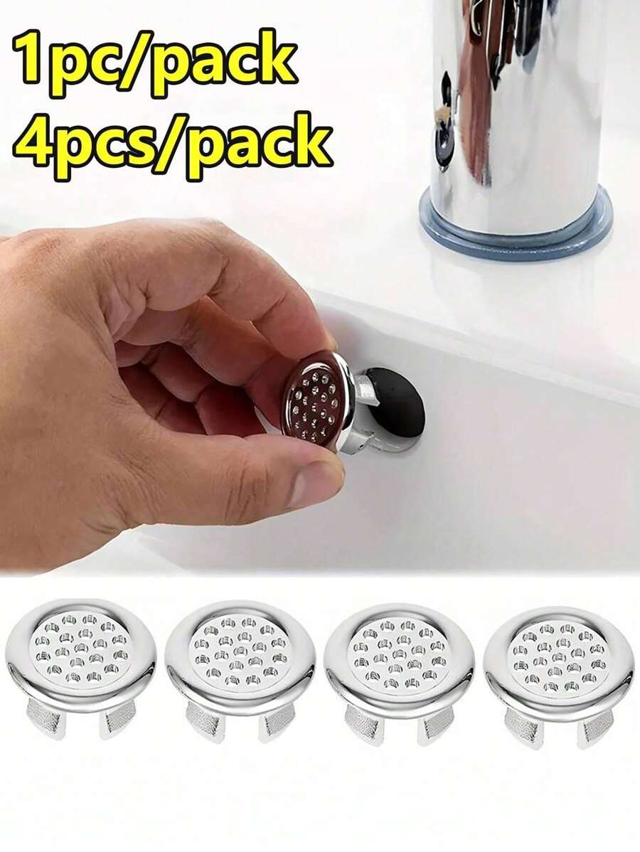 1/4/6pcs Set Of Plastic Bathroom Kitchen Sink, Replaceable Overflow Cover Ring Insert, Chrome Hole Circular Drainage Cover, Sink Accessories, Faucet Sink Cover, Sink, Plastic Electroplating Material, Kitchen And Bathroom Faucet Accessories, Anti Clogging Sewer Accessories, Floor Drain, Sink Decoration