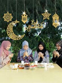 6pcs Eid Mubarak Decorations, Star And Crescent Moon Lantern Ramadan Decorations, Eid Mubarak Decor For Islamic Ramadan Theme Party - 6pcs Gold Powder - View 4