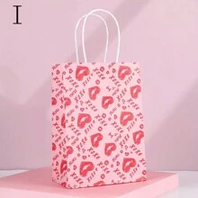 2pcs New Christmas & Valentine's Day Pink Paper Gift Shopping Bags, Kraft Paper Bags For Party Favor
