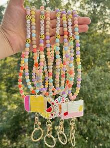 1pc Retractable Lanyards For Id Badges Teacher Lanyard With ID Holder Acrylic And Wooden Beaded Lanyard For Keychain Personalized Gift For Women Car Accessories Bag Charm School Bag Charms Car Accessories Friend Sister Gift Ideas - Multicolor - View 12