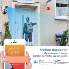 1pc Solar Powered Dual-Lens Outdoor Camera, 4MP (2MP+2MP) Dual Lens/Dual View Smart HD Monitoring Camera, 2.4G Wireless WiFi Connection, 360° Rotation, Two-Way Audio, Motion Detection, Alarm, Night Vision, Solar-Powered For Outdoor/Yard Use - Multicolor - View 8