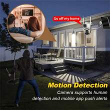 1pc Solar Powered Dual-Lens Outdoor Camera, 4MP (2MP+2MP) Dual Lens/Dual View Smart HD Monitoring Camera, 2.4G Wireless WiFi Connection, 360° Rotation, Two-Way Audio, Motion Detection, Alarm, Night Vision, Solar-Powered For Outdoor/Yard Use - Multicolor - View 7