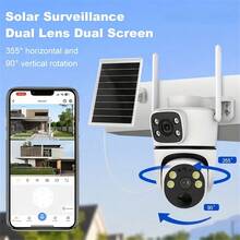 1pc Solar Powered Dual-Lens Outdoor Camera, 4MP (2MP+2MP) Dual Lens/Dual View Smart HD Monitoring Camera, 2.4G Wireless WiFi Connection, 360° Rotation, Two-Way Audio, Motion Detection, Alarm, Night Vision, Solar-Powered For Outdoor/Yard Use - Multicolor - View 5