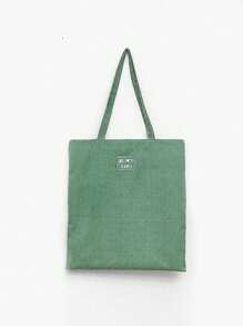 Korean Style Large Capacity Reversible Shoulder Bag, Linen Hand Tote Bag, Artistic Rustic Style, Durable And Practical Shopping Bag/Storage Bag - Green - View 3