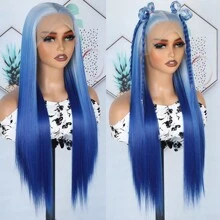 Gorgeous Ombre Blue Synthetic Lace Front Wigs 26 Inch Pre Plucked Long Straight Hair Wigs Glueless Blue White Ombre Colored Wigs Soft Christmas Wigs Heat Resistant Ombre Blue Lace Front Wigs For Fashion Women Perfect For Daily Wear & Parties - 漸層藍色 - 查看 6
