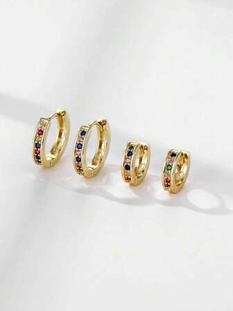 2pairs Rhinestone Decor Hoop Earrings