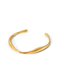 1pc Fashionable Asymmetrical Geometric Open Adjustable Bangle, 18K Gold Plated Couple Bracelet