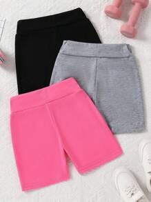 Conjunto de 3 piezas para niñas preadolescentes, mallas cortas con estampado minimalista de corazón - Multicolor - Ver 3