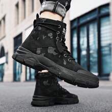 升级版男士系带靴高帮秋冬踝靴英伦风工作靴美式复古沙漠摩托靴增高