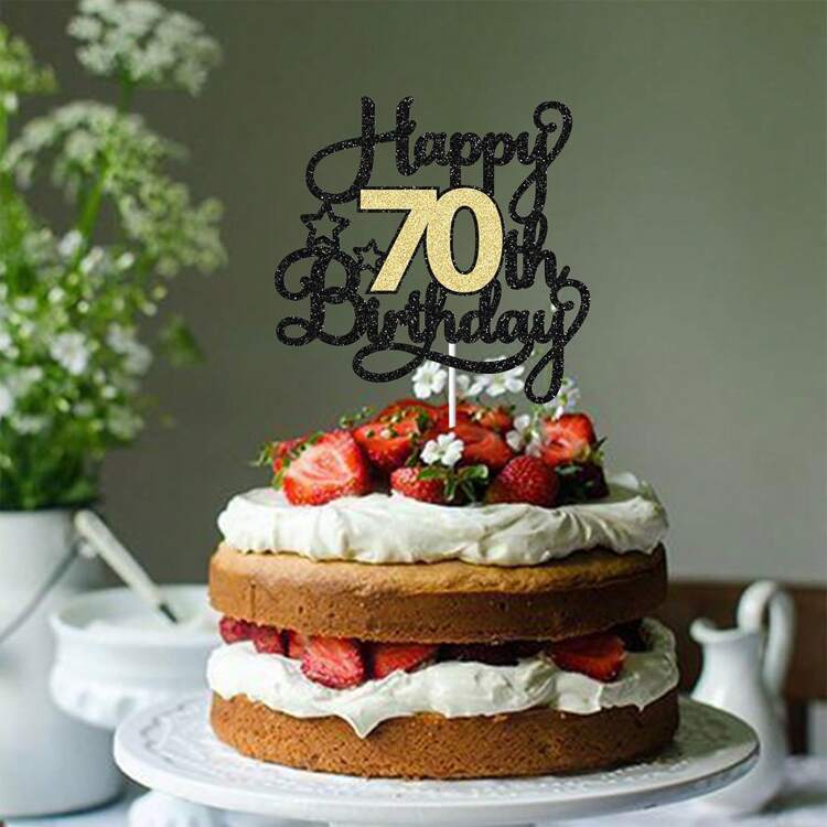 1pc Black & Gold 18/21/30/40/50/60/70/80 Years Old Paper Glitter Birthday Cake Decorations, Party Supplies, Multi-Age Numeric Options For Birthday Cake Decor - Multicolor - View 10