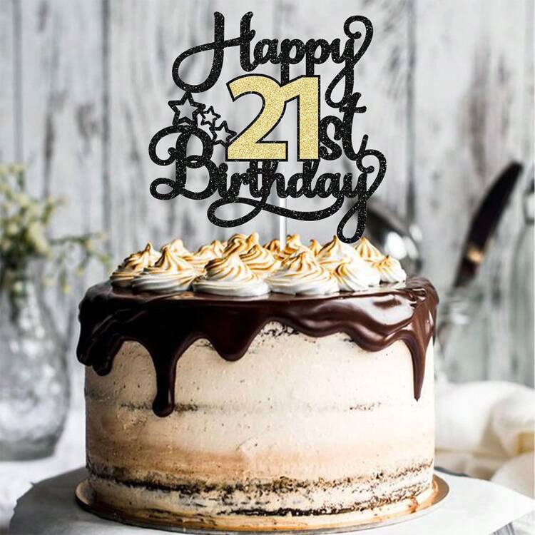 1pc Black & Gold 18/21/30/40/50/60/70/80 Years Old Paper Glitter Birthday Cake Decorations, Party Supplies, Multi-Age Numeric Options For Birthday Cake Decor - Multicolor - View 5