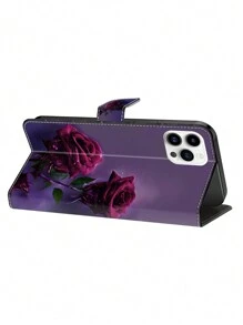 GLANDOTU Phone Case Compatible With Galaxy / / / / / With Card PU Leather Folio Wallet Magnetic Closure Folding Base Card Clip Wallet- Purple Rose Compatible With IPhone15/15Plus/15Pro/15Promax,International Version, Not The Domestic Version - Multicolor - View 5