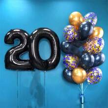 32英寸黑色数字气球，适用于生日和周年纪念日，通用庆祝派对用品铝箔材料，拍照道具，室内和房间装饰 - 黑色 - 查看 5