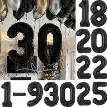 32英寸黑色数字气球，适用于生日和周年纪念日，通用庆祝派对用品铝箔材料，拍照道具，室内和房间装饰 - 黑色 - 查看 2