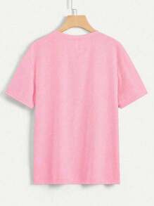 女士休闲短袖圆领 T 恤 - 粉色 - 查看 2