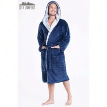 City Comfort Dressing Gown And Super Soft Hooded Fleece Robe Sizes M-2XL Warm Cosy Loungewear Nightwear - Navy Blue - View 3