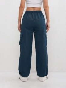 Damskie spodnie cargo typu outdoor, szybkoschnące, z wieloma kieszeniami i wysokim stanem, proste nogawki, nadające się do prania