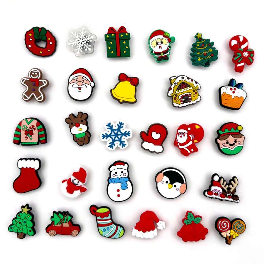圣诞鞋饰装饰DIY洞穴鞋沙滩鞋鞋扣可拆卸PVC软橡胶拖鞋凉鞋配件圣诞礼物生日礼物12-28件/套