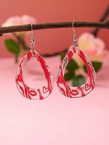 1 Pair Pink Acrylic Heart Shaped LOVE & Lips Design Earrings, Romantic Valentine's Day Jewelry Gift For Girlfriend/Wife Valentines,Mom,Mother,Mother's Day,Gift