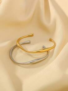 1pc Fashionable Asymmetrical Geometric Open Adjustable Bangle, 18K Gold Plated Couple Bracelet