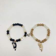 PHCOO 2 件创意可爱懒散猫吊坠爱心磁吸扣串珠情侣手链 - 可愛貓咪 - 查看 8