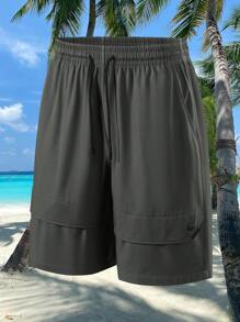 3pcs/Set Men's Outdoor Sports Casual Drawstring Thin Bermuda Shorts, Suitable For Spring & Summer - Black - View 5