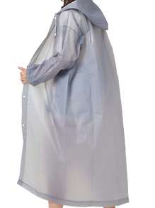 1 Piece Solid Raincoat Drawstring CNC Hooded - Grey - View 5