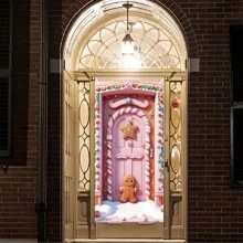 1 tấm phông nền tiệc Người bánh gừng màu hồng, Người bánh gừng màu hồng & Họa tiết tuyết kẹo, Biểu ngữ nền chất liệu polyester 70,8 * 35,4 inch, Thích hợp để trang trí treo khung cửa tiệc năm mới, Biểu ngữ trang trí không khí tiệc hàng ngày - Hồng - Xem 8